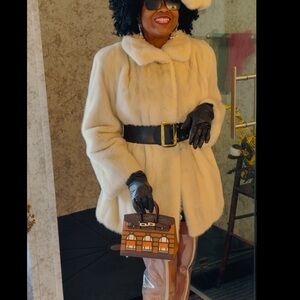 Fab Designer C R Cook cinnamon white blonde Mink Fur coat jacket bolero S-M 2-10